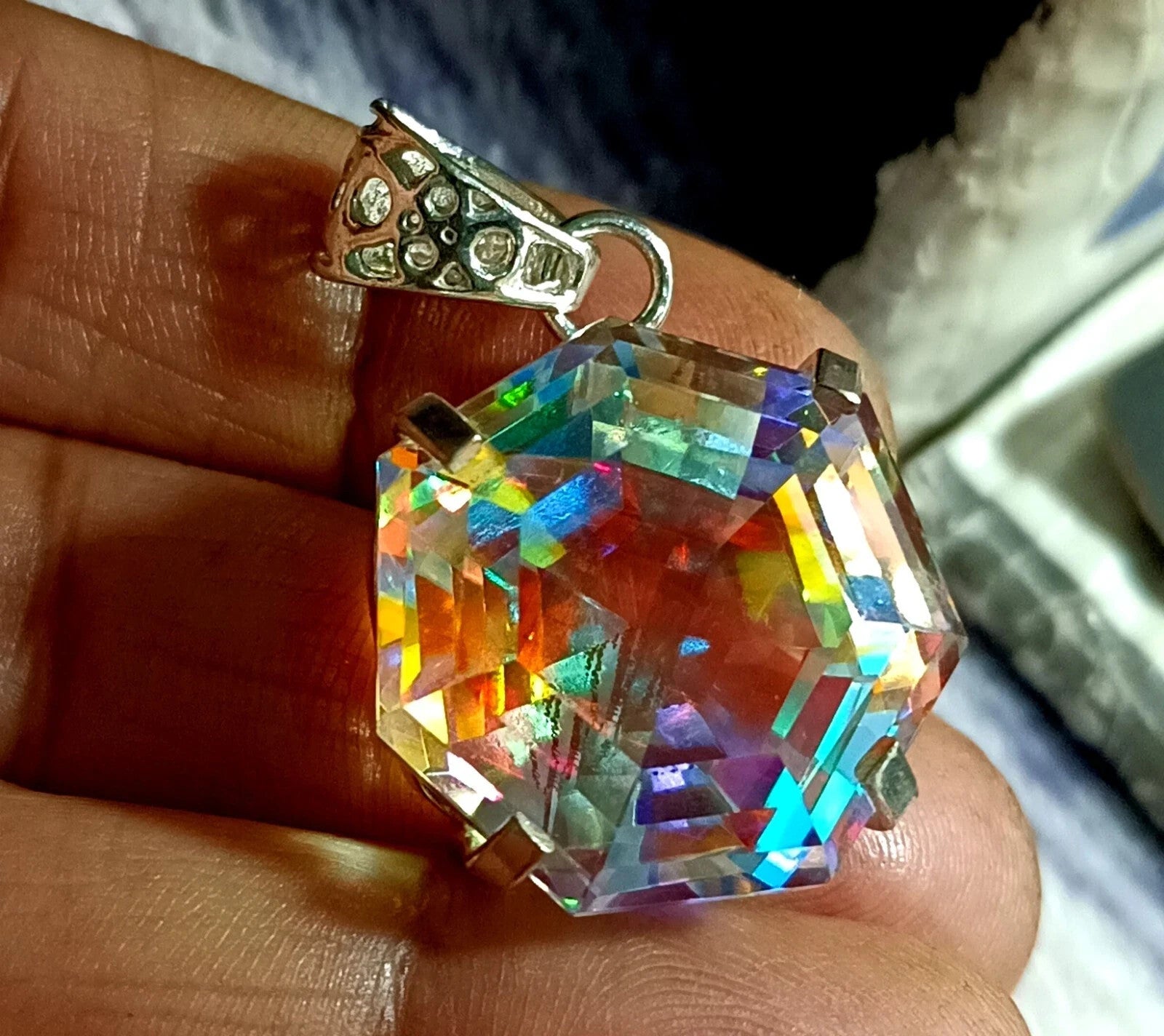 GIE 70.00 Ct+ Natural Mystic Topaz Hexagon Cut 925 Solid Silver Pendant Gemstone