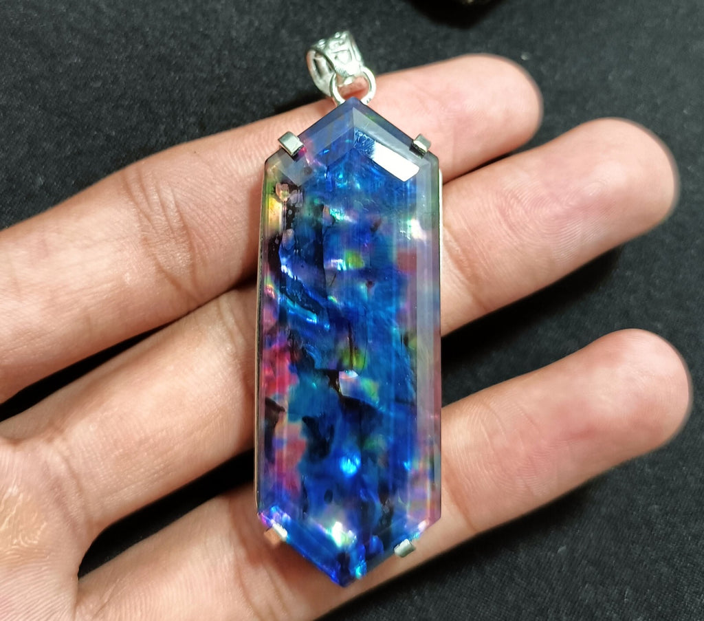 Certified Fancy Cut 97.90 Ct Natural Ammolite 925 Solid Silver Pendant Gemstone