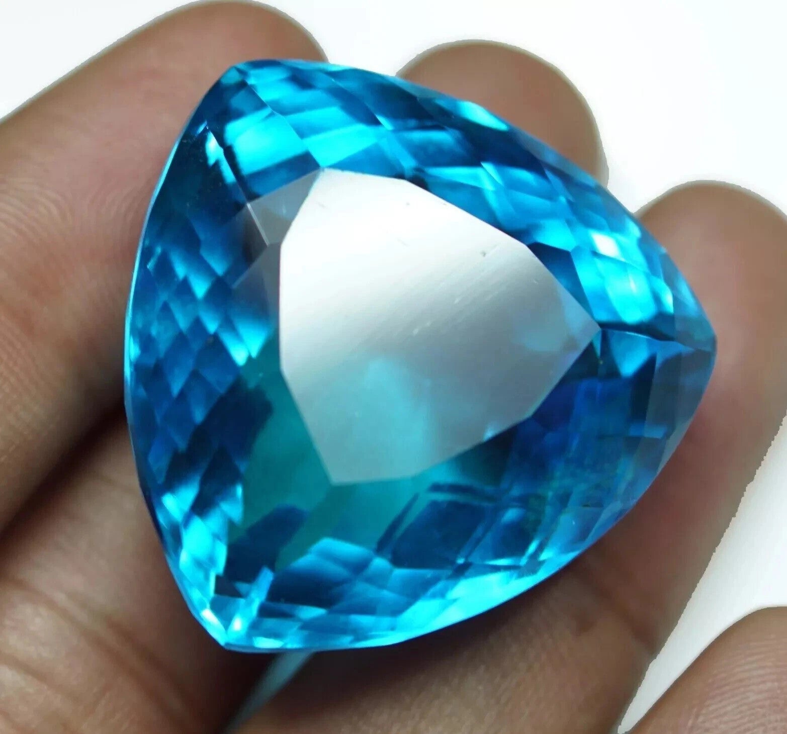 127.50 Ct A+ Certified Brazilian Blue Color Topaz Trillion Cut Loose Gemstone