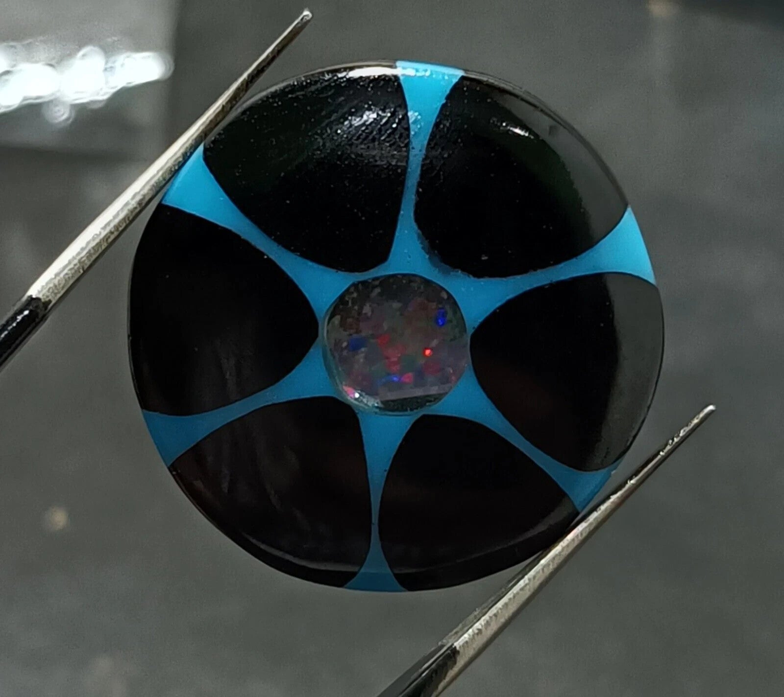 22.80 Ct Black &Blue Onyx Trapiche Fire Opal Inside Round Cut Loose Gemstone