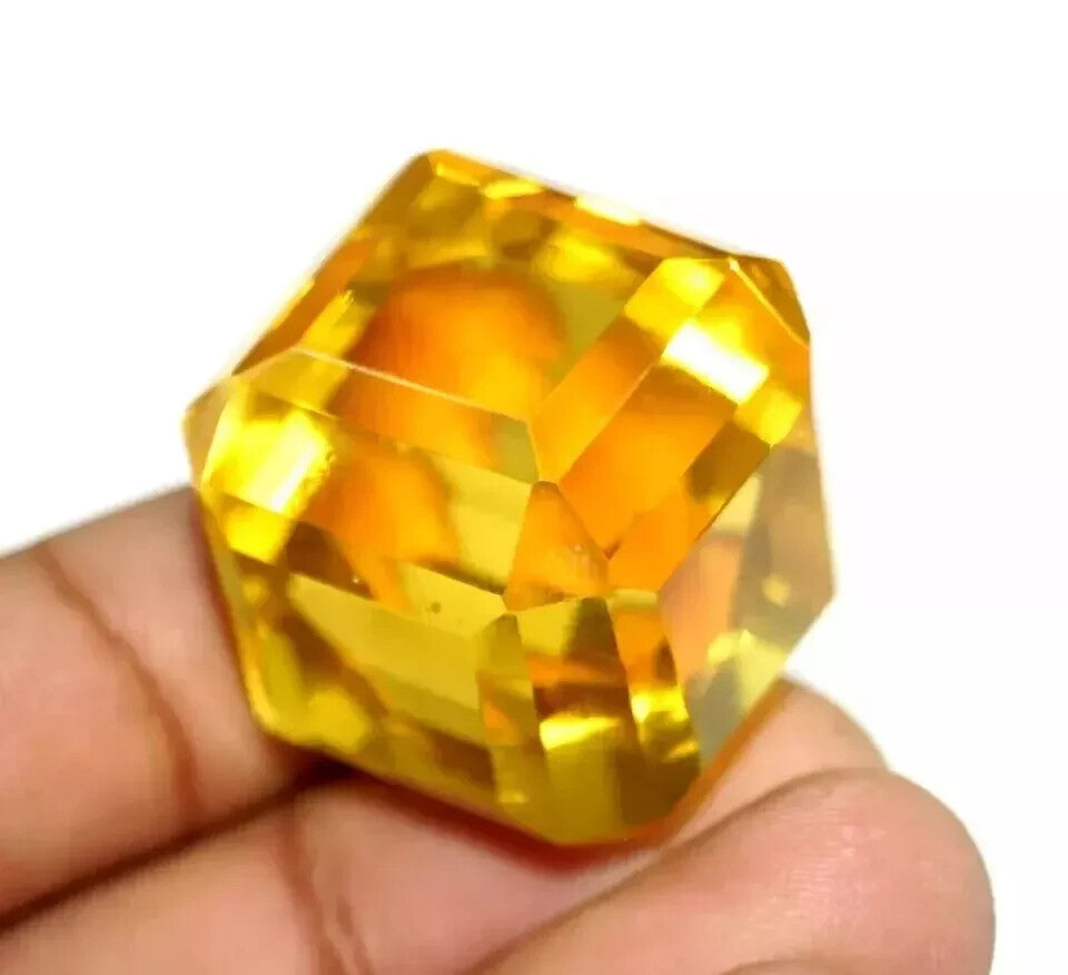 25 Ct+ Natural Flawless Yellow Sapphire EGL Certified Cube Cut Loose Gemstone