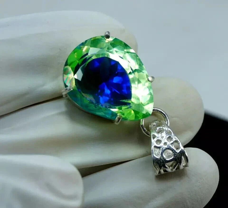 Natural Pitambari Sapphire Certified 30.0 Ct+ Loose Gem 925 Solid Silver Pendant