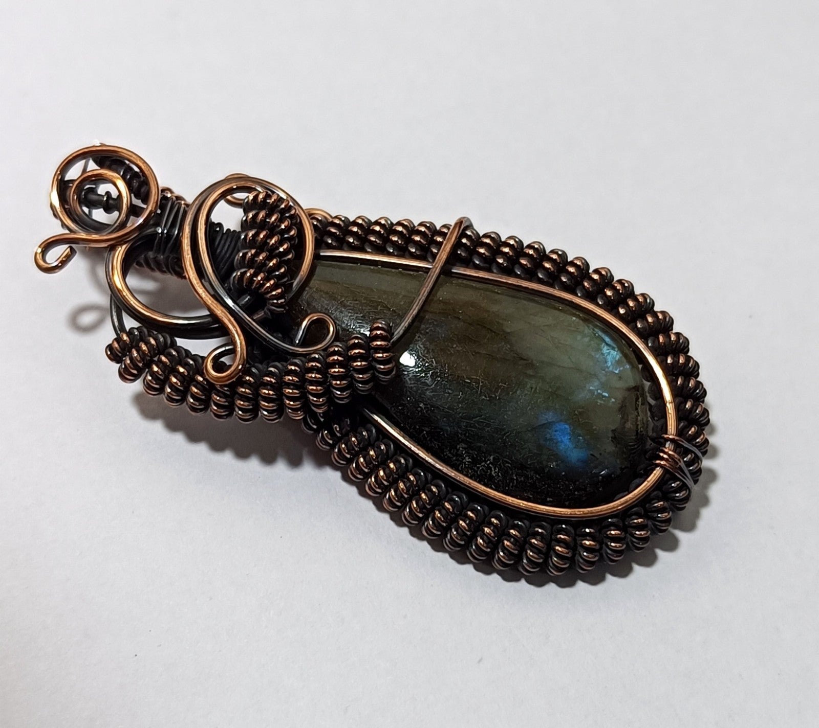 106.15 Ct Labradorite Wire Wrapped Handmade Copper Jewelry Pendant