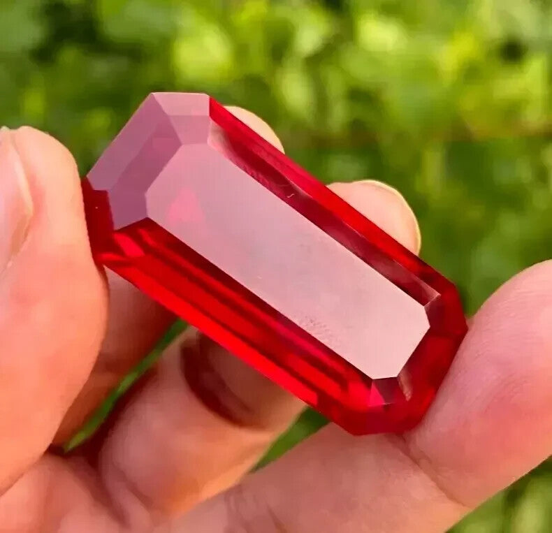 96.4 Ct Burmese Certified Natural Red Ruby Flawless Emerald Cut Loose Gemstone