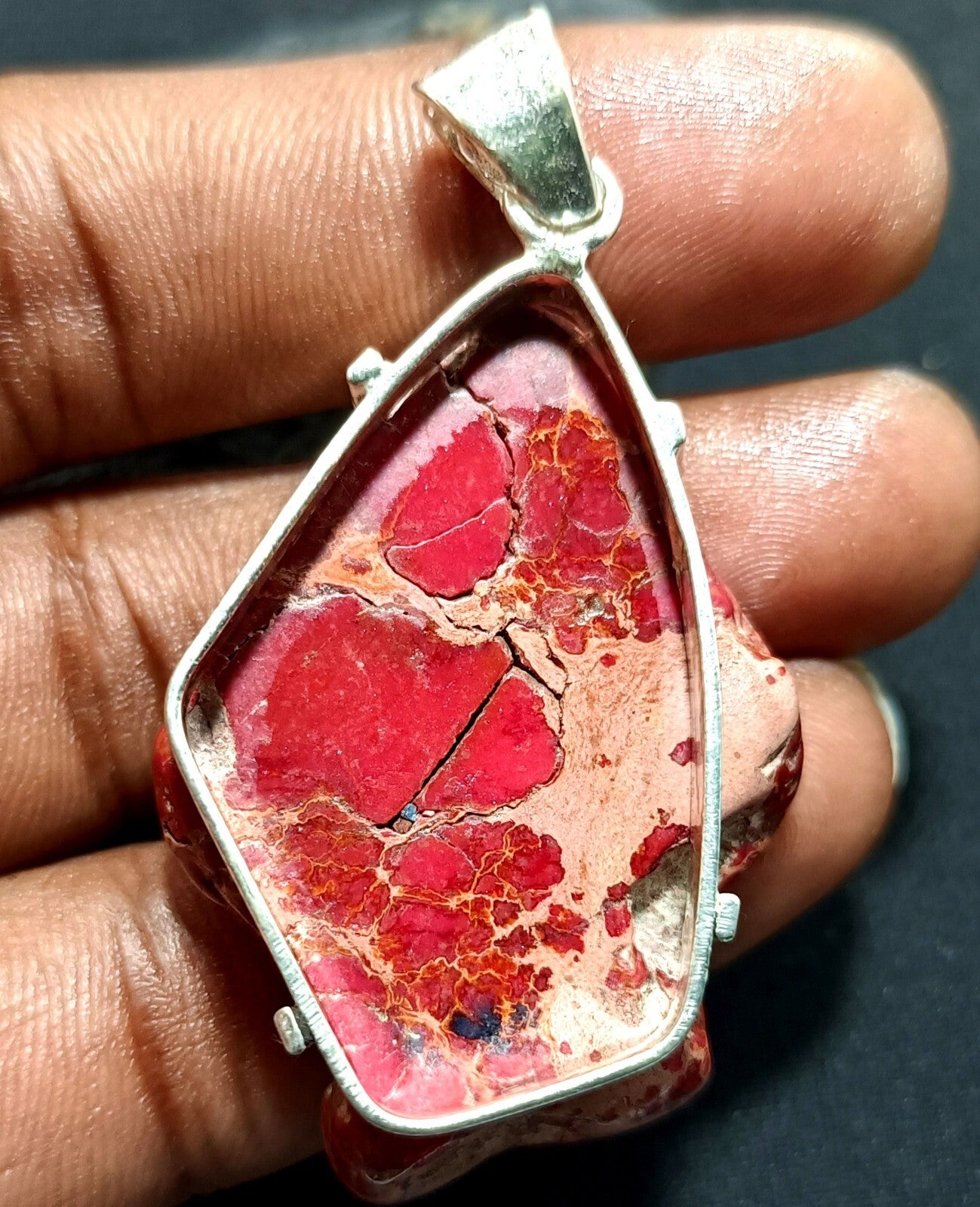 A+ 85.90 Ct Natural RED Turquoise Slab 925 Solid Silver Pendant Loose Gemstone