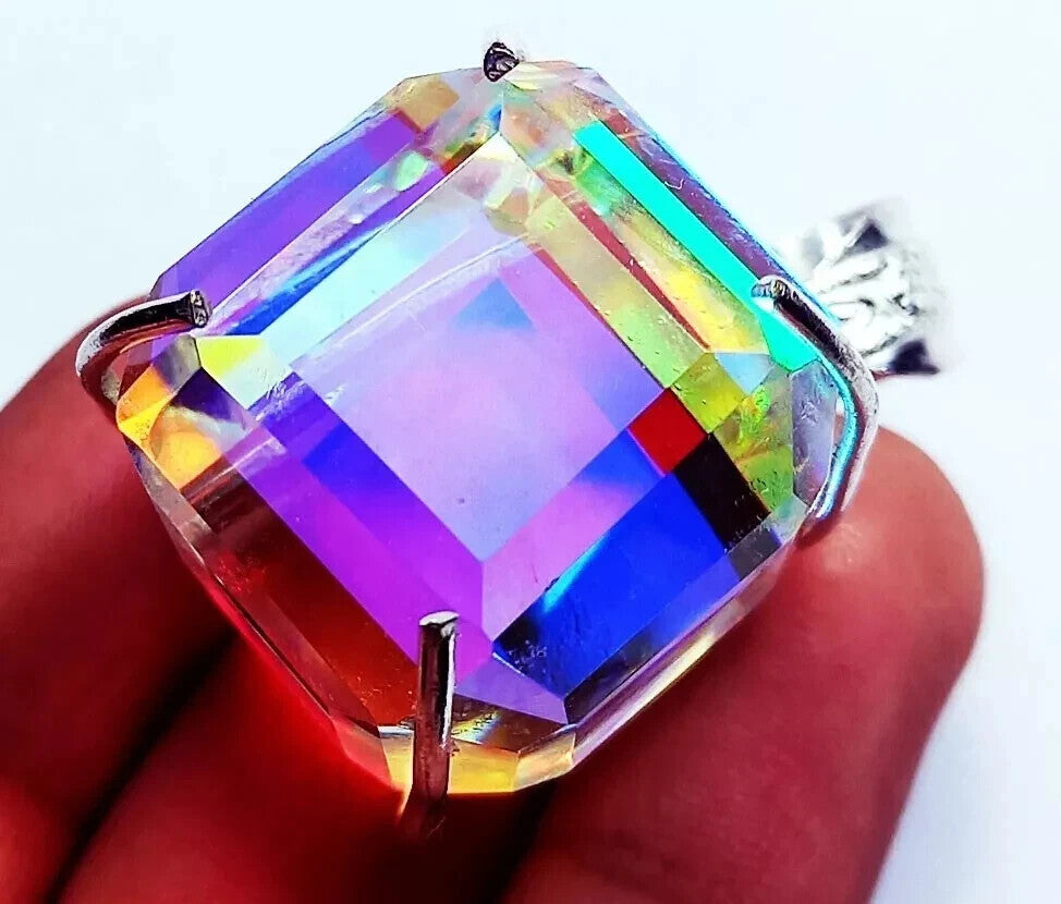 100 Ct Loose Natural Mystic Quartz Cube Gems in solid Sliver Timeless Pendant
