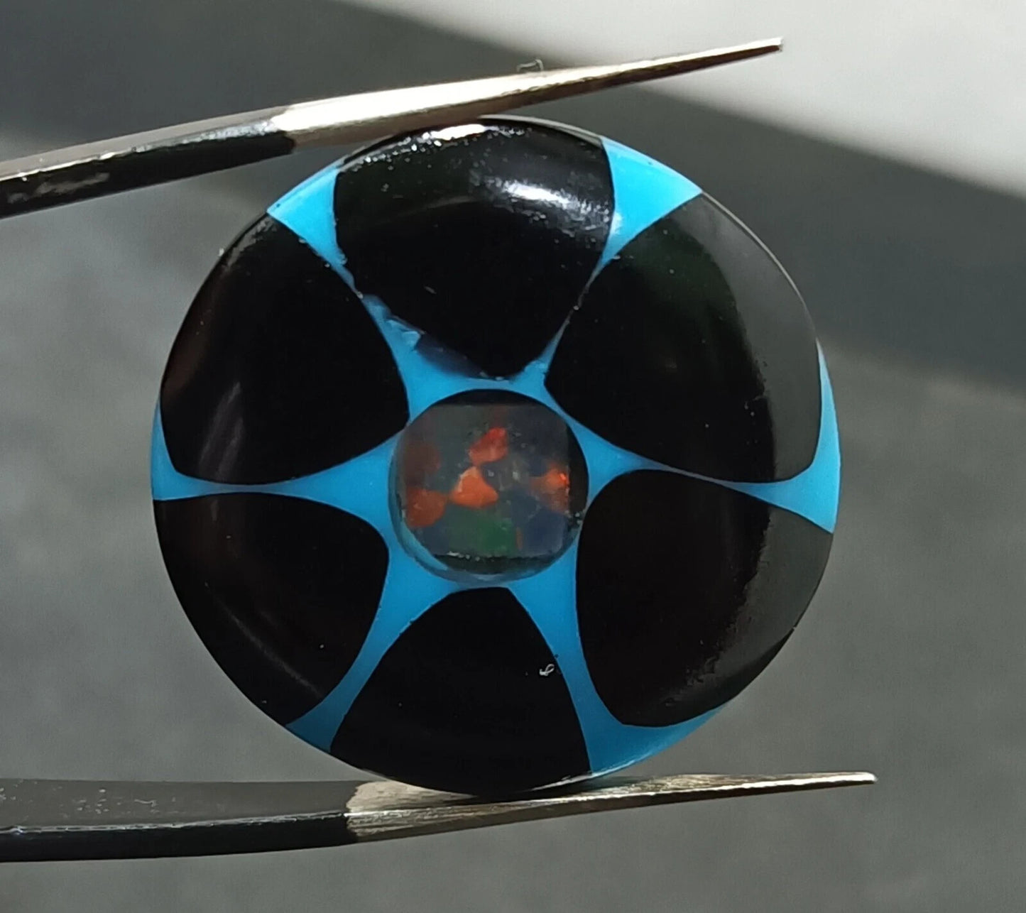 16.50 Ct Black &Blue Onyx Trapiche Fire Opal Inside Round Cut Loose Gemstone