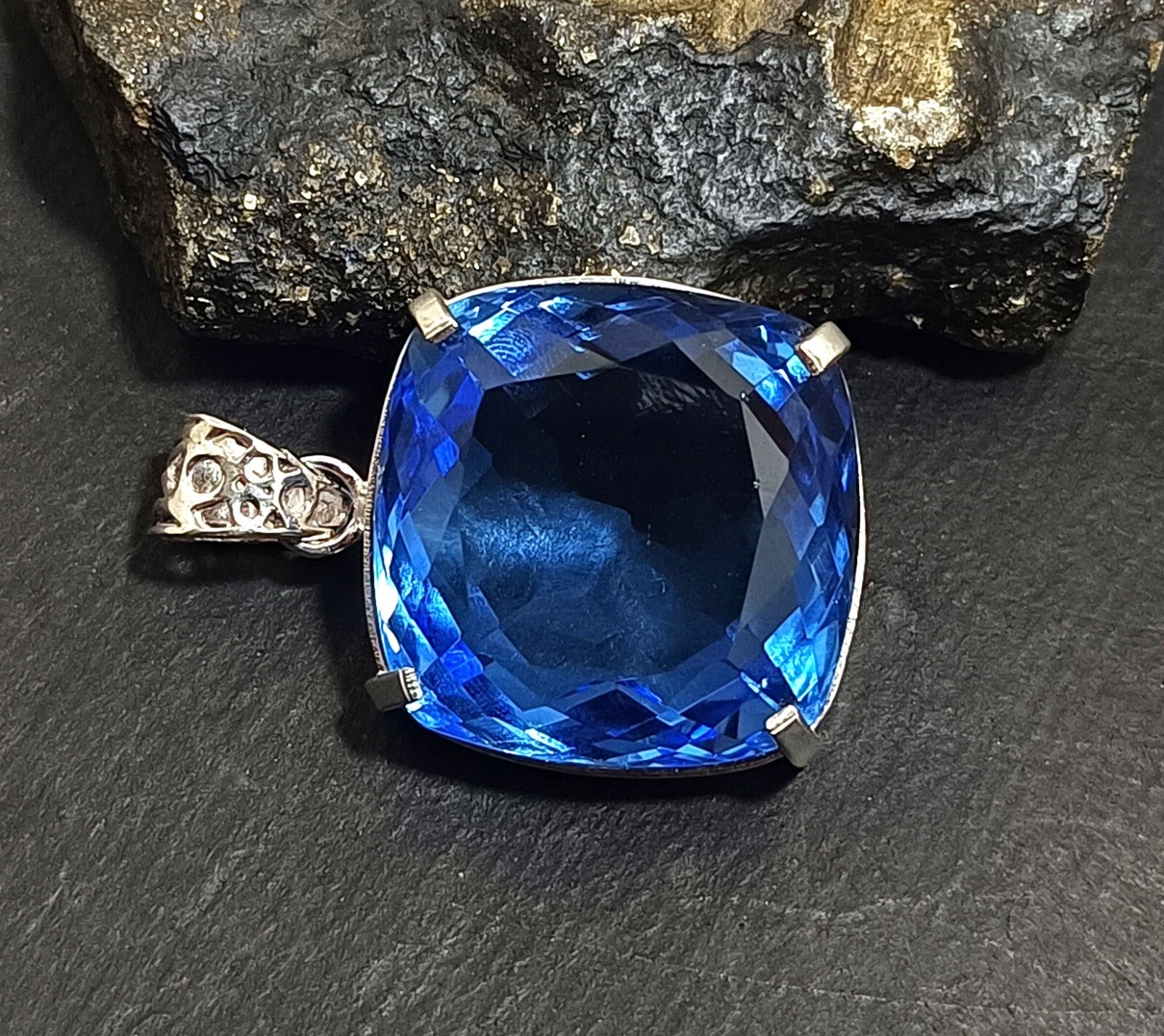 Certified Natural 89.00 Ct Brazilian Blue  Cushion Topaz Pendant Loose Gemstone