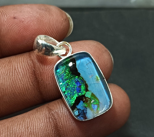 Sterling Silver Cushion Pendant 21.35 Ct Natural Monarch Fire Opal Certified Gem