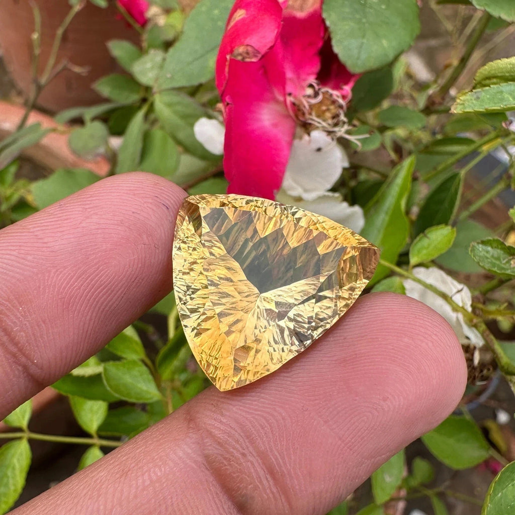 Certified Natural Rich Yellow Citrine 33.60 Ct Trillion Cut Loose Gemstone