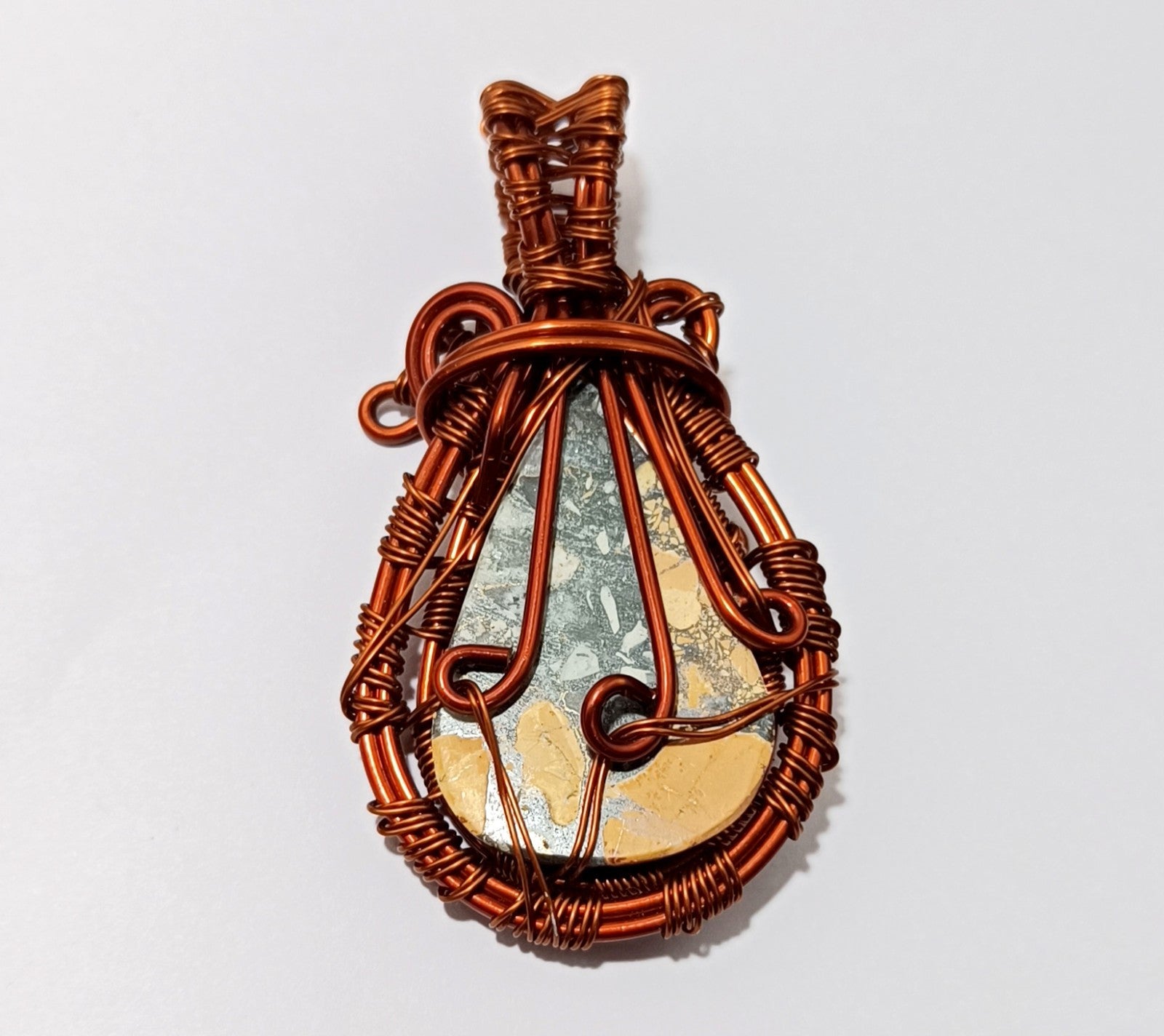 57.70 ct Copper Wire Wrapped Handmade Maligano jasper jewelry  Copper Pendant