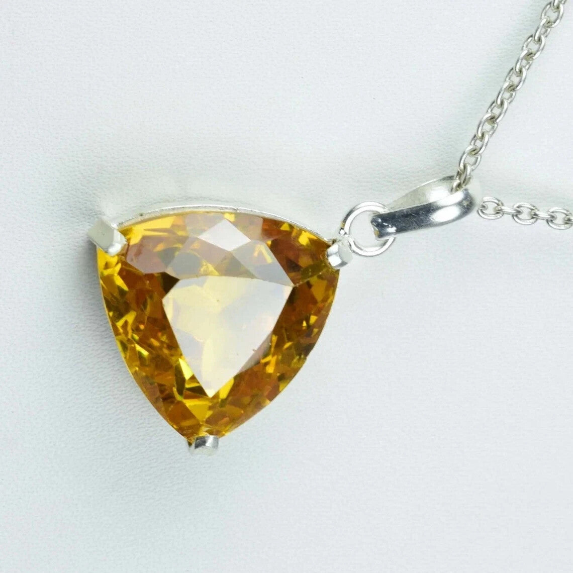 50 Ct Lemon Topaz Trillion Gemstone Sterling Silver Handmade Certified Pendant