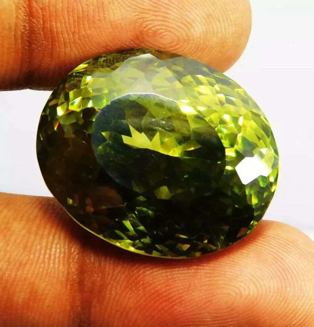 102 Ct Natural Cambodian Green Zircon Oval Cut " CERTIFIED " Loose Gemstone