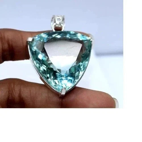 37.9Ct Trillion Aquamarine Natural Topaz 925 Solid Silver Pendant Loose Gemstone