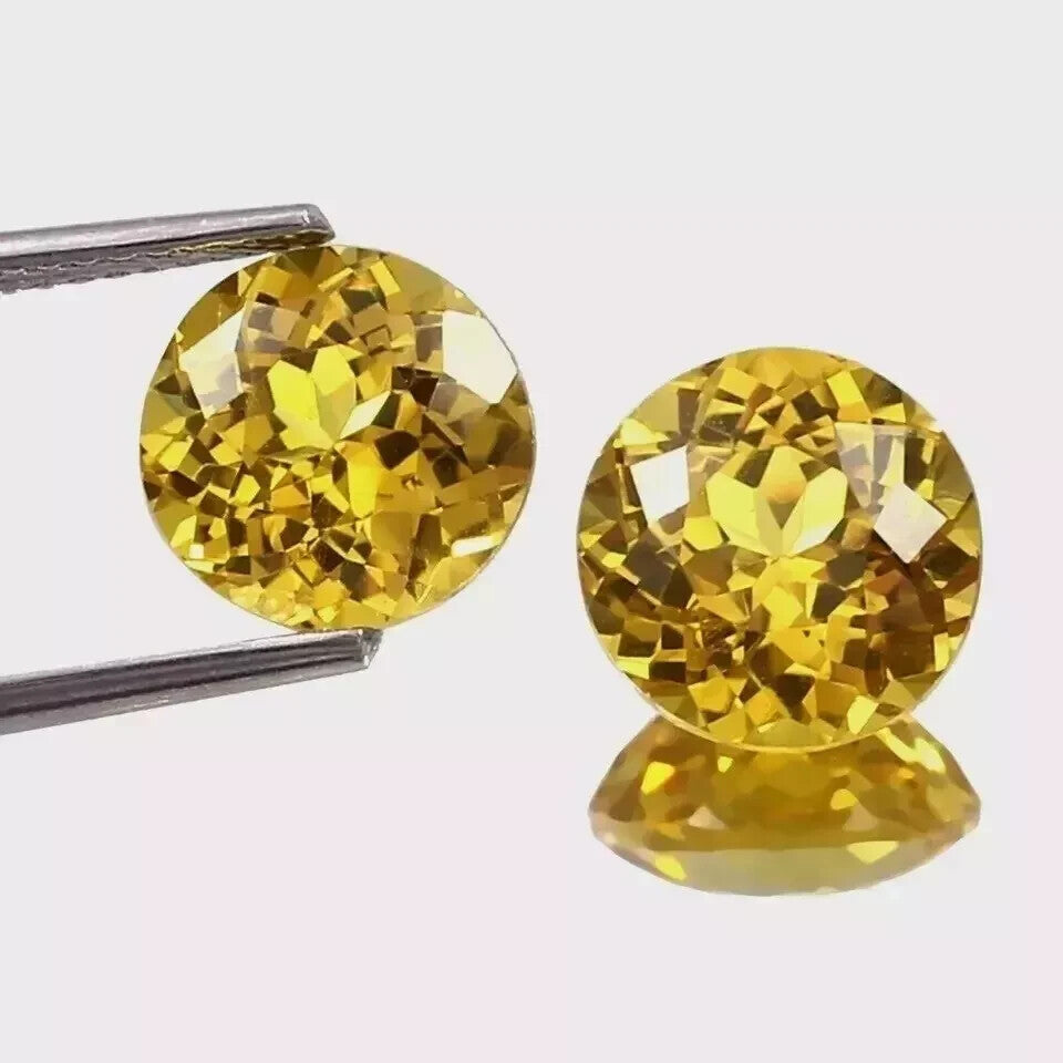 AAA Natural Ceylon Yellow Sapphire Round Loose Gemstone Cut Matched Pair 12x12MM