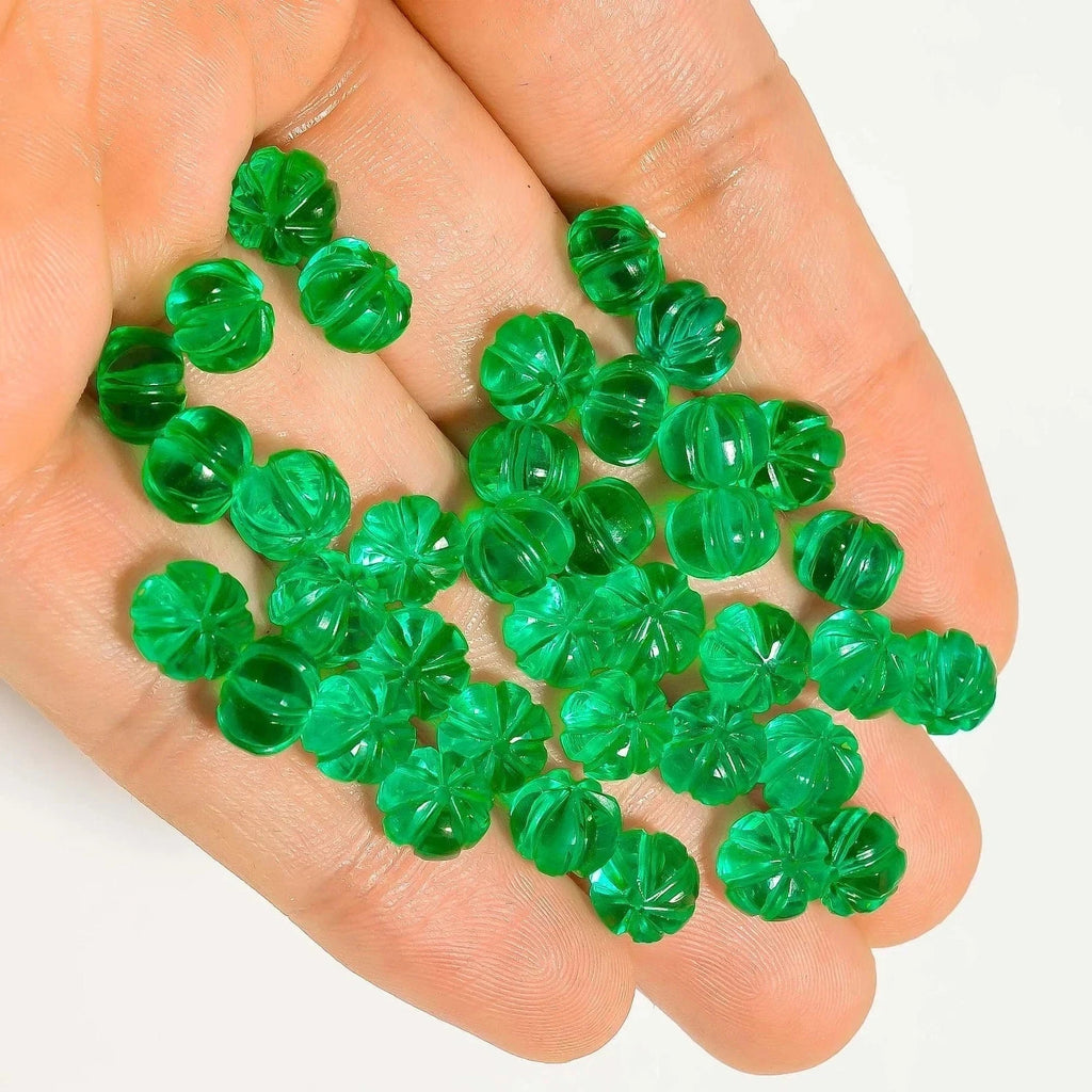 8 mm Natural Colombian Green Emerald Pumpkin Cut Certified Gemstones Lot 14 Pcs
