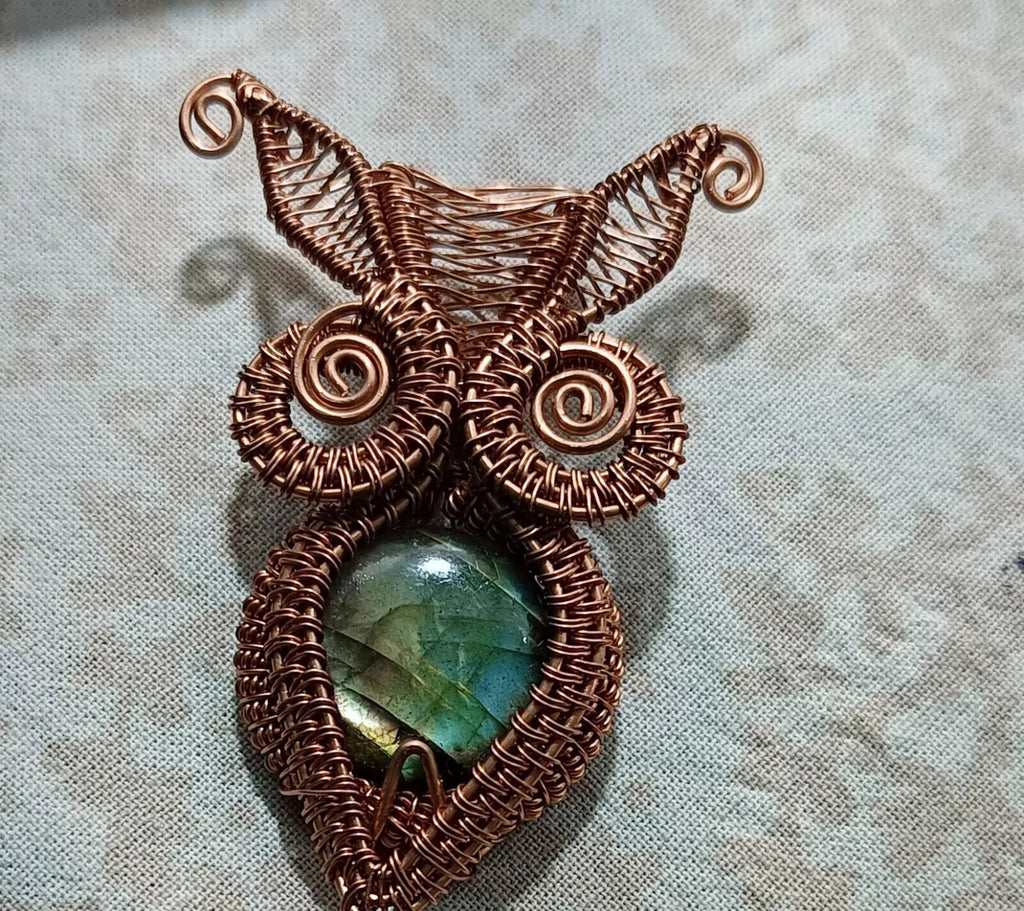 Labradorite Round Wire Wrapped Pendant Handcrafted Copper Gift Of Her 87 Ct