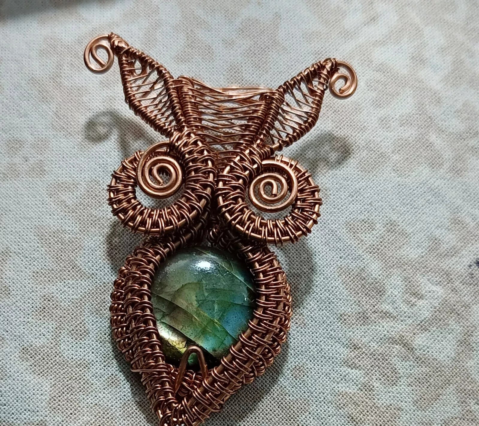 Labradorite Round Wire Wrapped Pendant Handcrafted Copper Gift Of Her 87 Ct