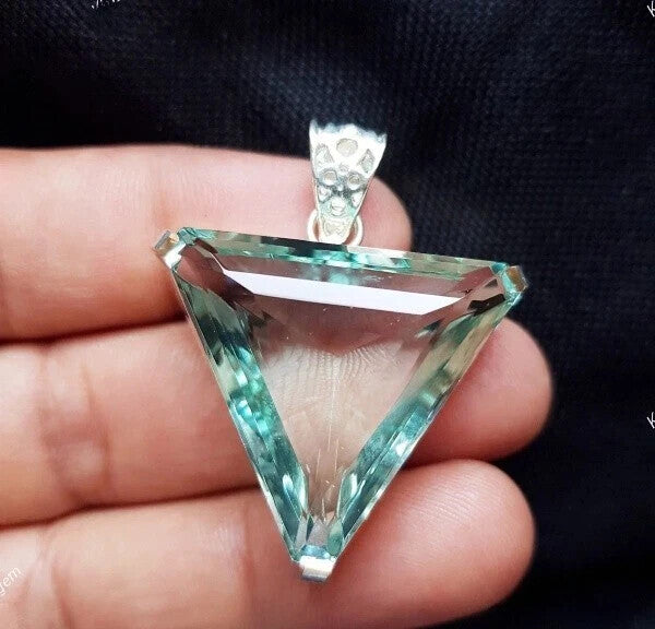 62.9Ct Trillion Aquamarine Natural Topaz 925 Solid Silver Pendant Loose Gemstone