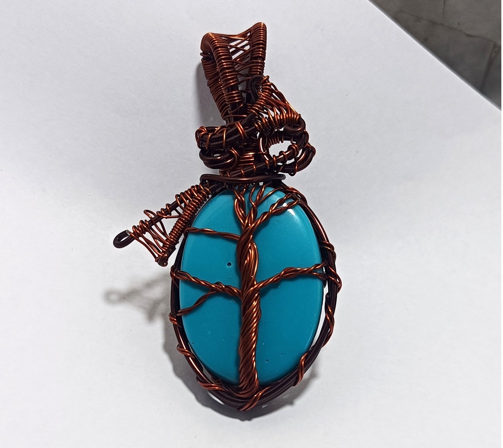 92.95 Ct Certified GIE Tree Of Life Turquise Copper Wire Jewelry HandmadePendant