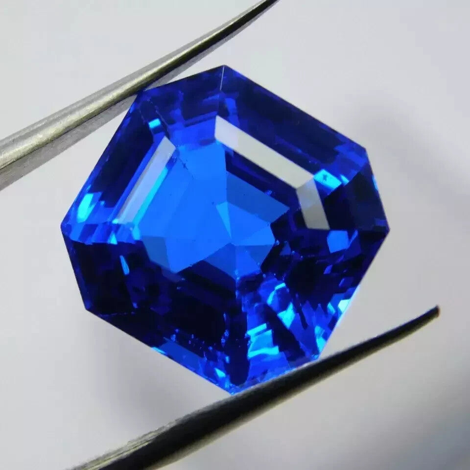 Certified 15.5 Ct Natural Blue Sapphire Sri Lanka Asscher Cut Loose Gemstone