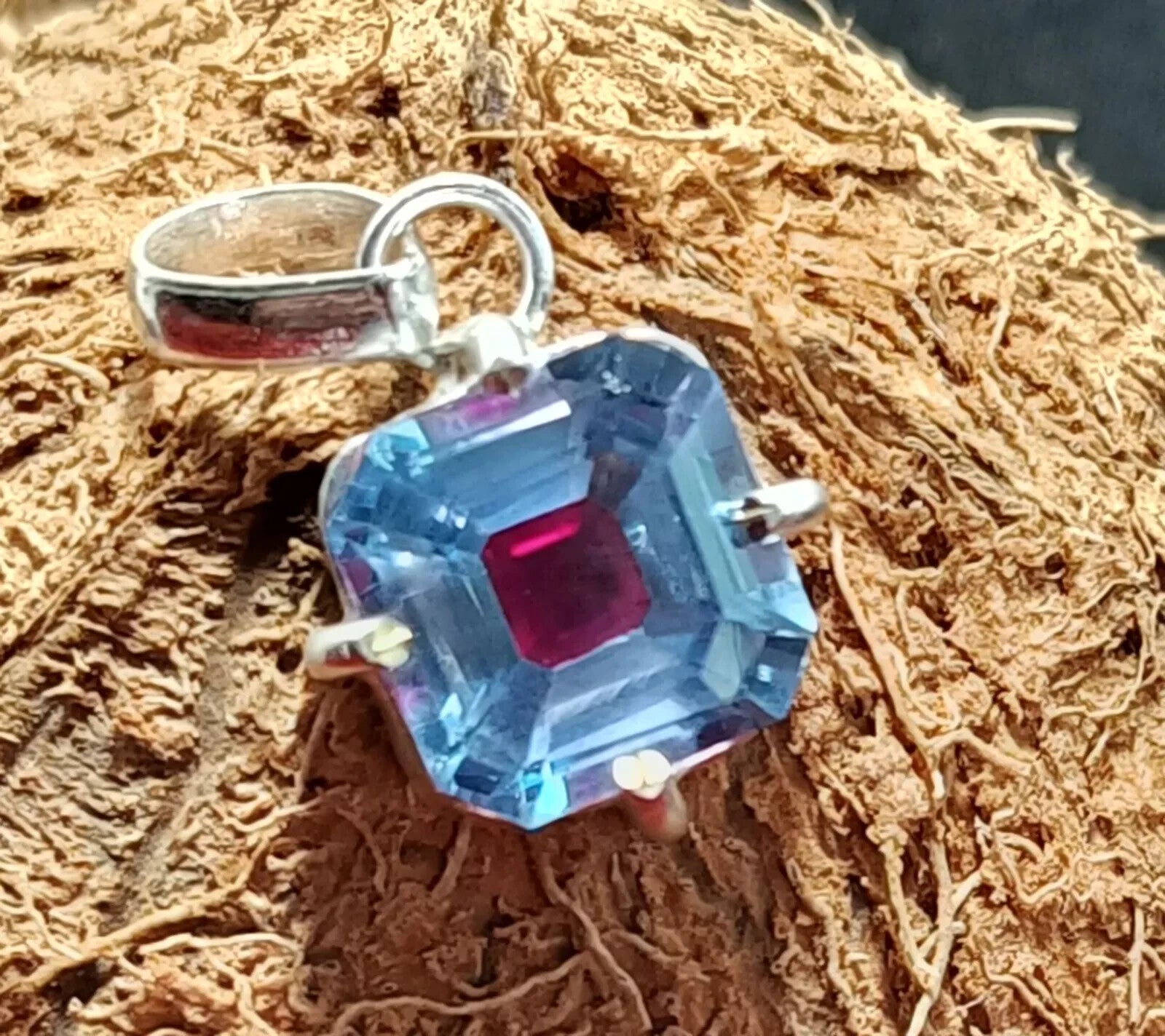Bi-Color Pitambari Sapphire Asscher Cut Natural 16.85 Ct 925 Silver Pendant Gem