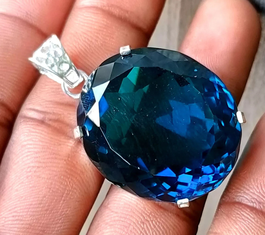 London Blue Topaz Pendant 925 Sterling Silver Pendant Gemstone Jewelry 132.00 Ct