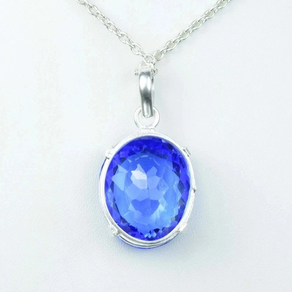 Natural GIE Certified 28 Ct BLUE Sapphire Loose Gemstone In Solid Silver Pendant