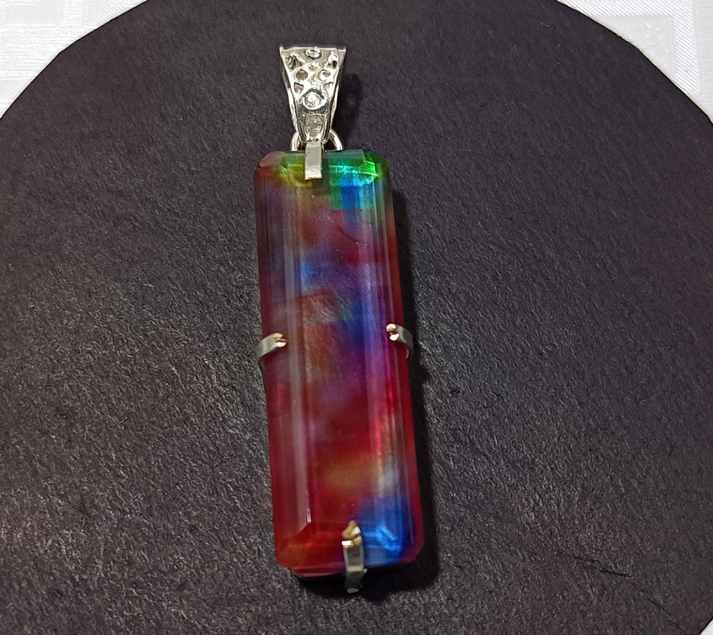 Certified 56.40Ct Natural Ammolite 925 Silver Emerald Cut Pendant Loose Gemstone