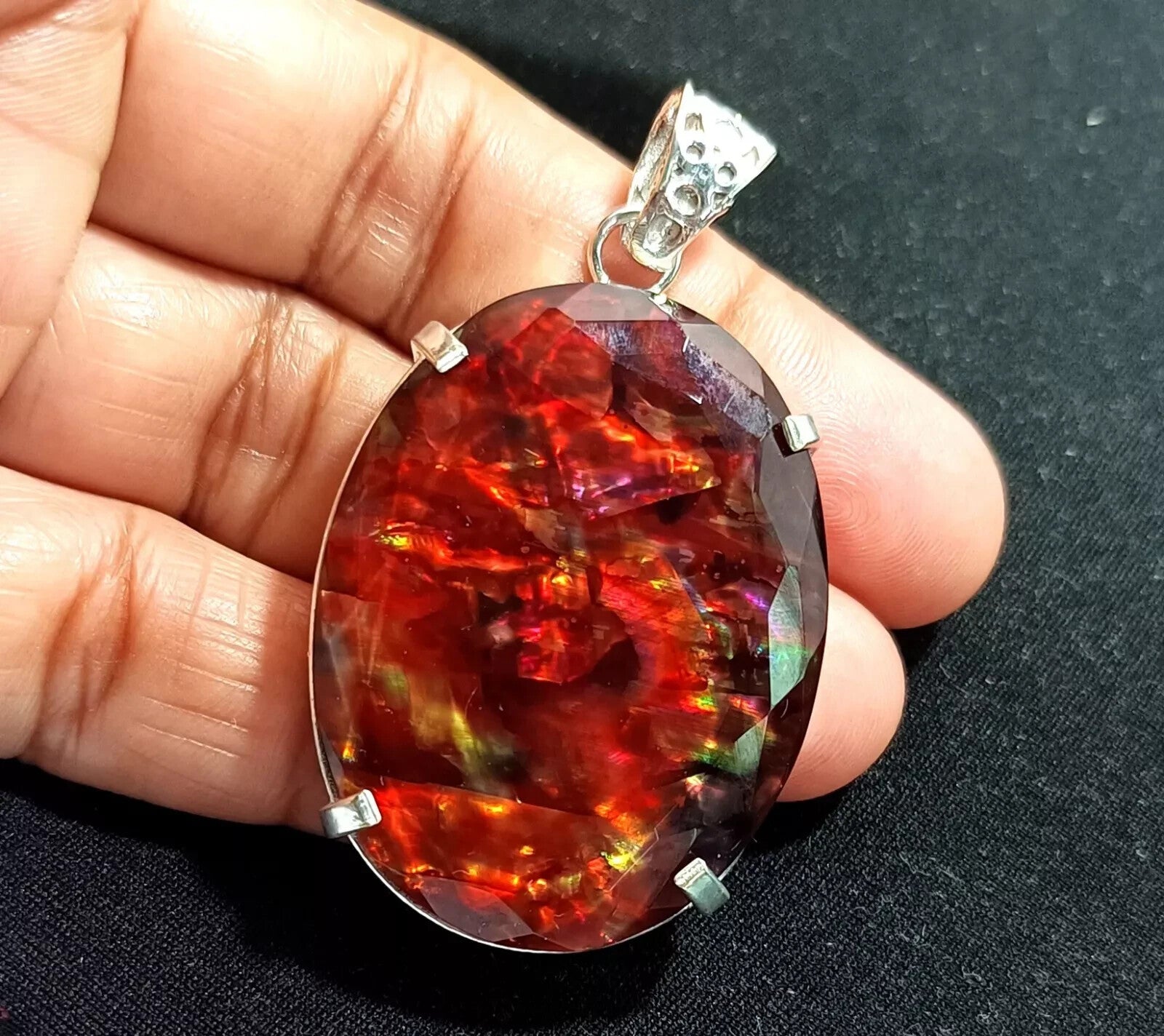 88.10 Ct Natural Ammolite 925 Solid Silver PENDANT MultiColor Certified Gemstone