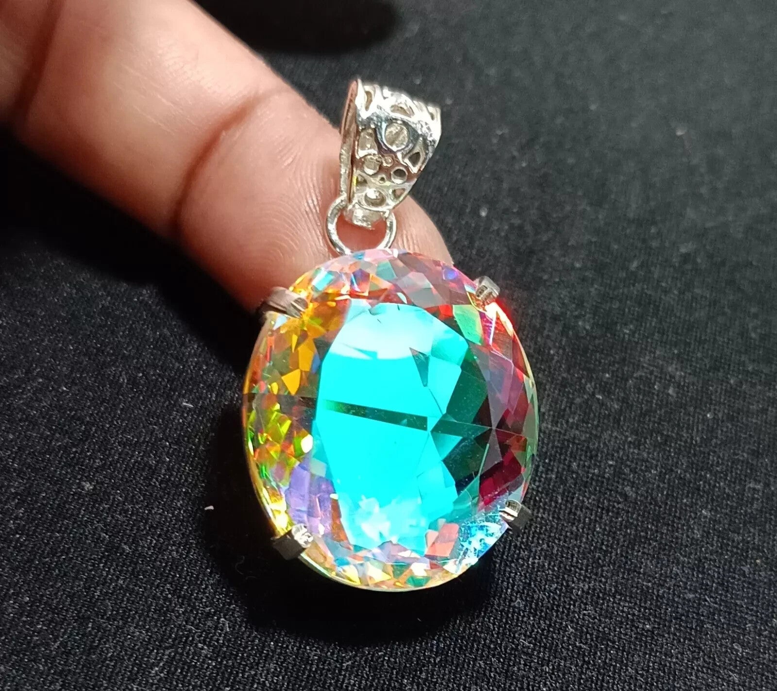 69.85 Ct EGL Certified Natural Mystic 925 Solid Silver Pendant Loose Gemstone