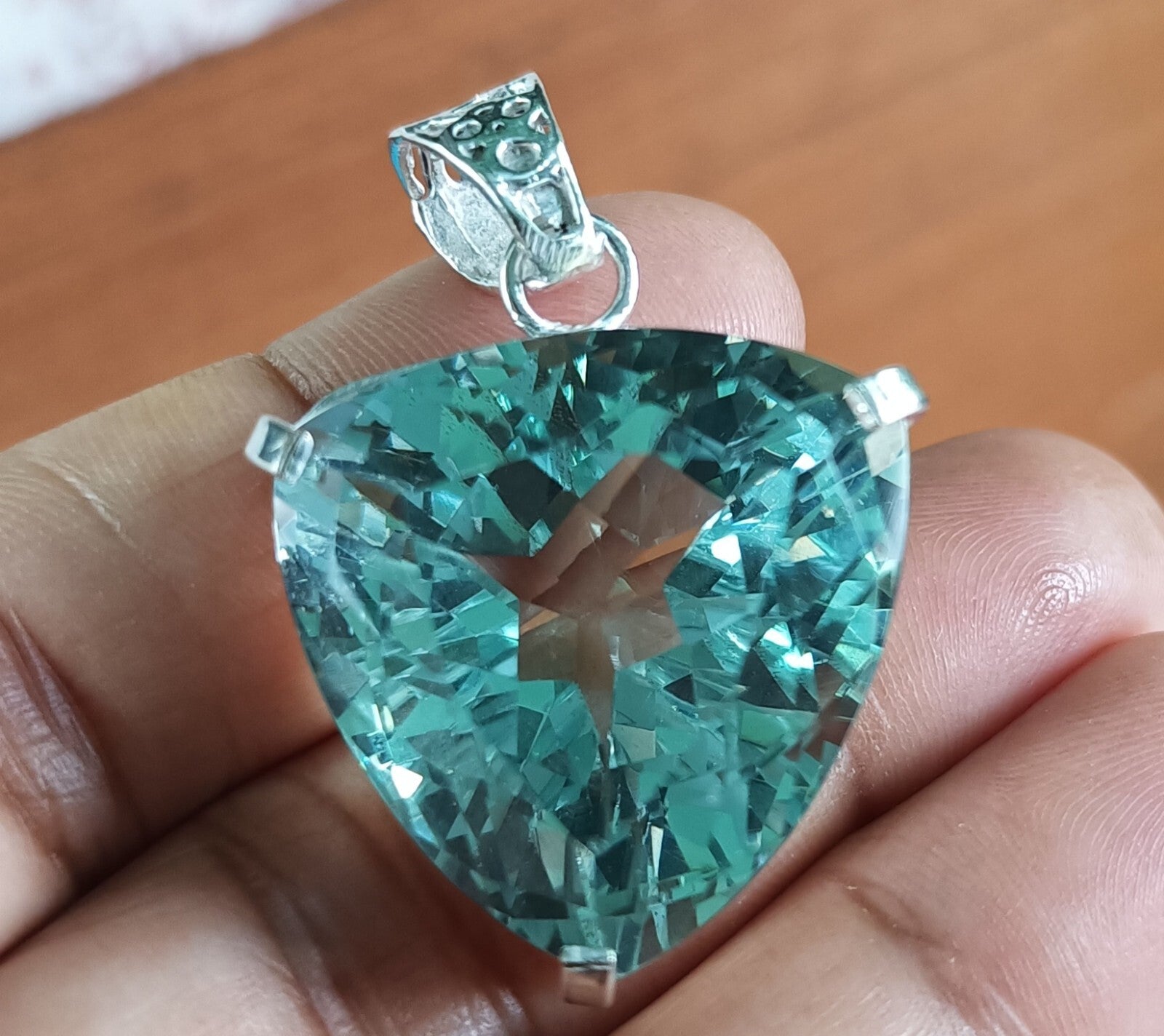 67.90Ct Certified Natural Topaz 925 Solid Silver Trillion Pendant Loose Gemstone