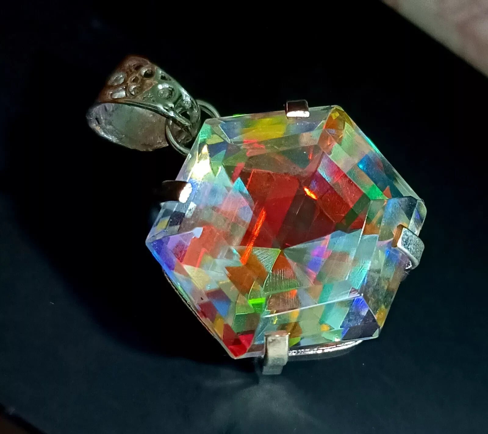 EGL 64.70 Ct+ Natural Mystic Topaz Hexagon Cut 925 Solid Silver Pendant Gemstone