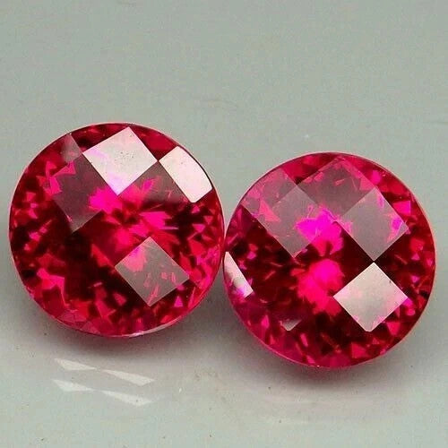 15 Ct 2 PC Natural Red Ruby Round Checkerboard Cut Loose Certified Gemstone