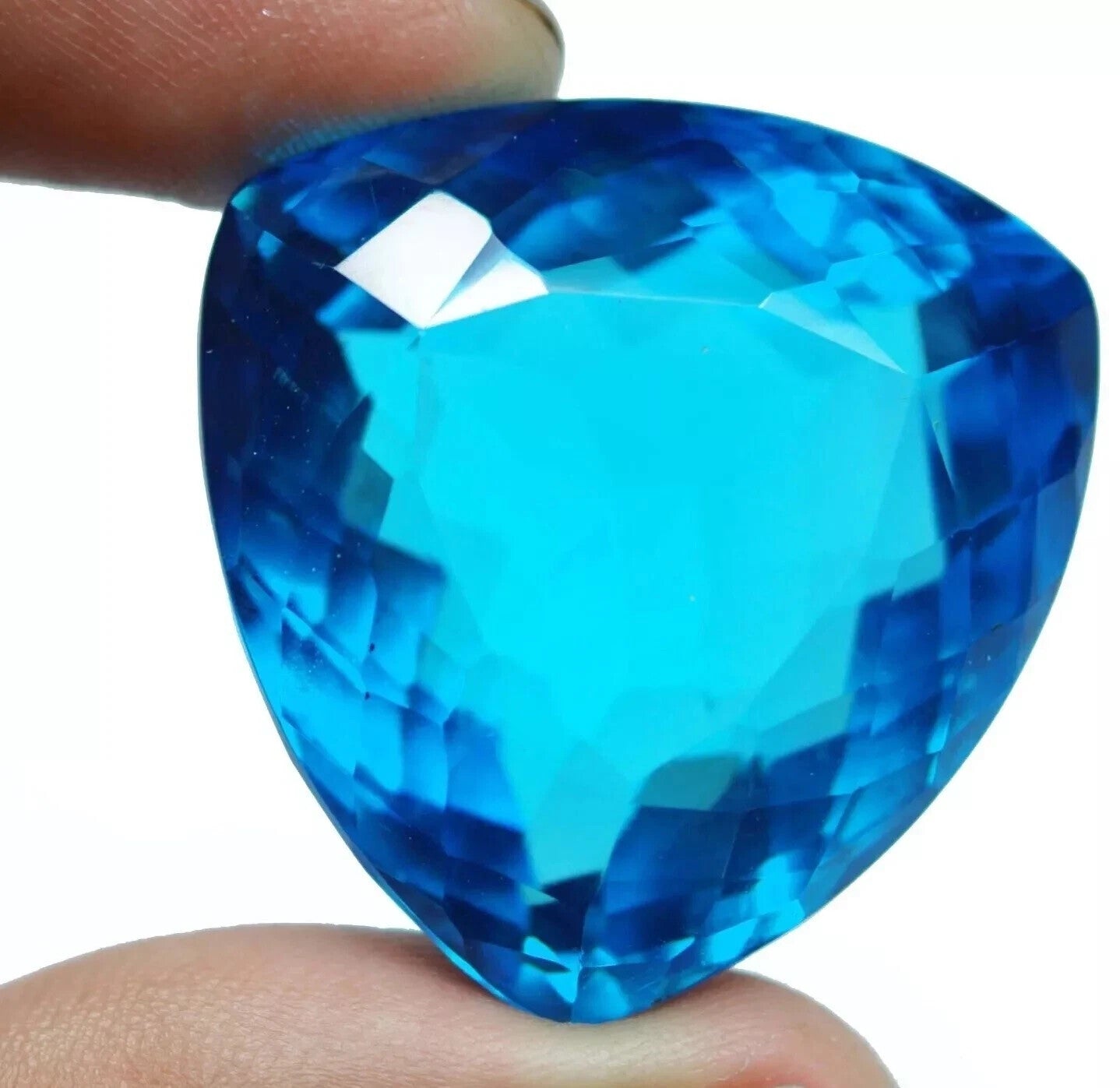 127.50 Ct A+ Certified Brazilian Blue Color Topaz Trillion Cut Loose Gemstone