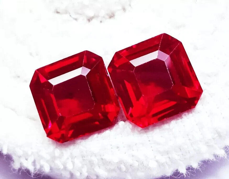 Stunning Pair Ruby 18 Ct Natural Red Square Cut CERTIFIED Loose Gemstone H10