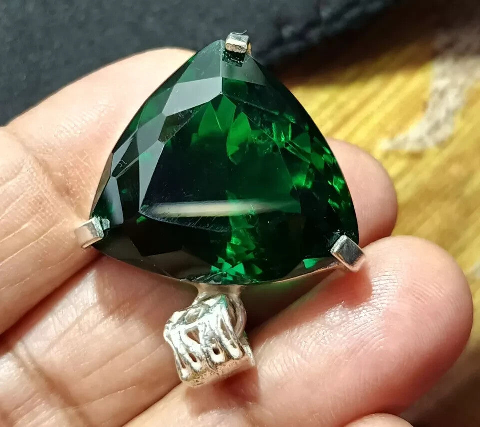 Green Trillion Topaz Pendant EGL Certified Natural 62.85 Ct Gift For Loved Ones.