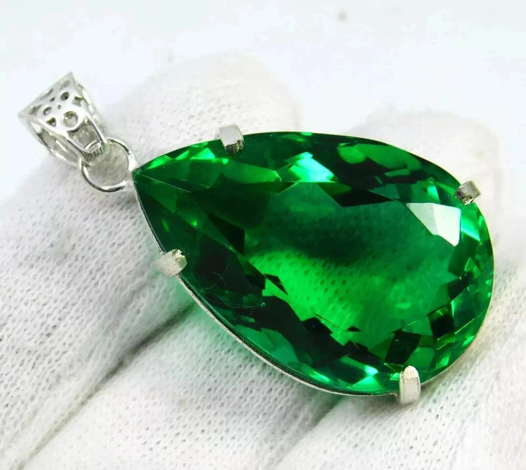 AA+ Natural Certified Green Topaz Pendant 95.92 Ct+ Nice Pear Cut Gemstone