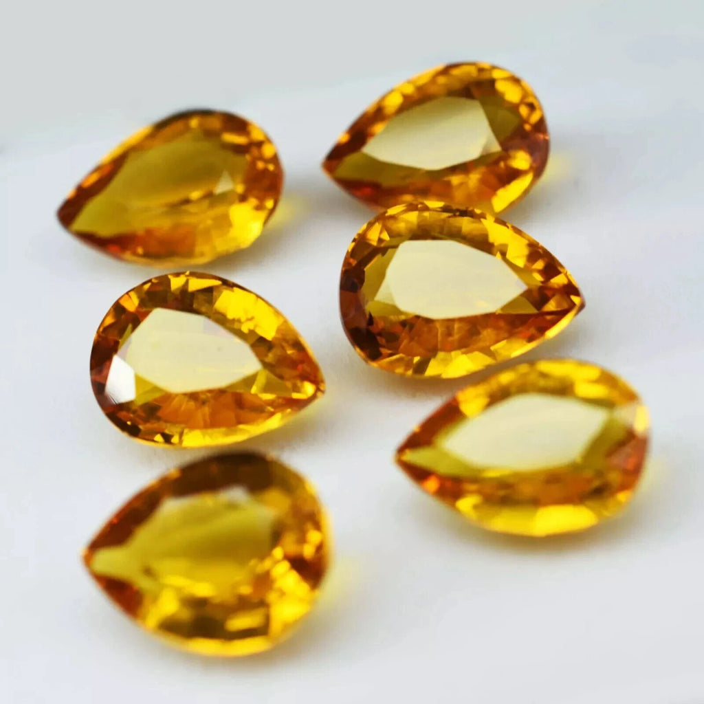 48 Ct Natural CERTIFIED Ceylon Sapphire Yellow 6 Pcs Lot Pear Loose Gemstone