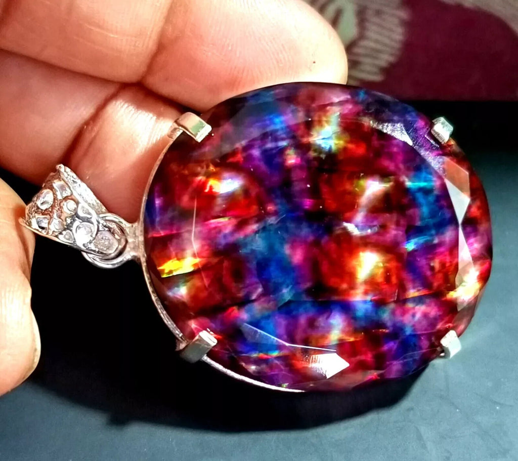 88.50 Ct Natural Ammolite 925 Solid Silver Rainbow PENDANT Certified Gemstone