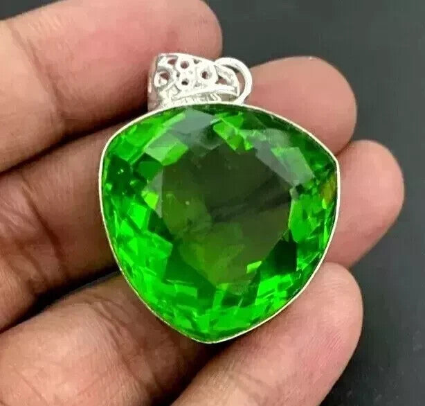 65 Ct+ Certified Natural Green Topaz Solid Silver Pendant Loose Gemstone