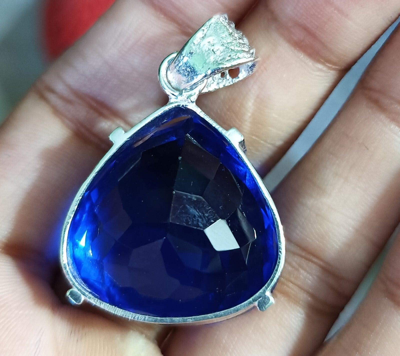 Blue Little Heart Topaz Certified Natural 77.15 Ct 925 Sliver Pendant Gemstone