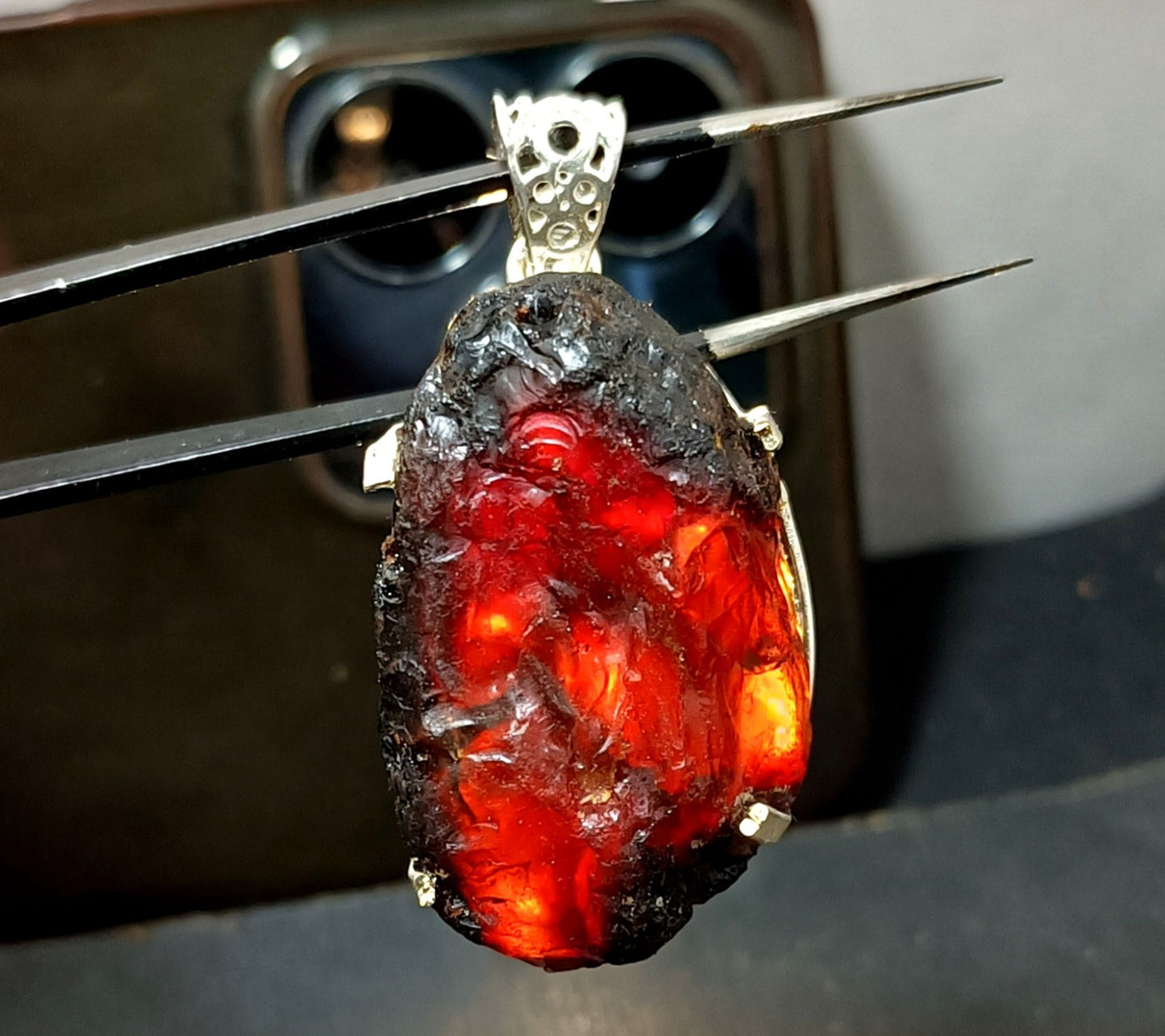 Natural Handmade 55.35 Ct Amber Rough Sterling Solid Silver Pendant Gemstone
