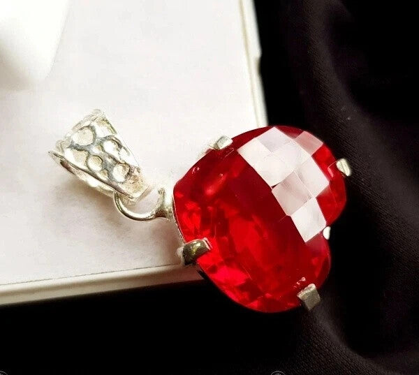 Sterling Silver Plated Heart Cut Natural Ruby Locket 20.95 Ct Certified Pendant