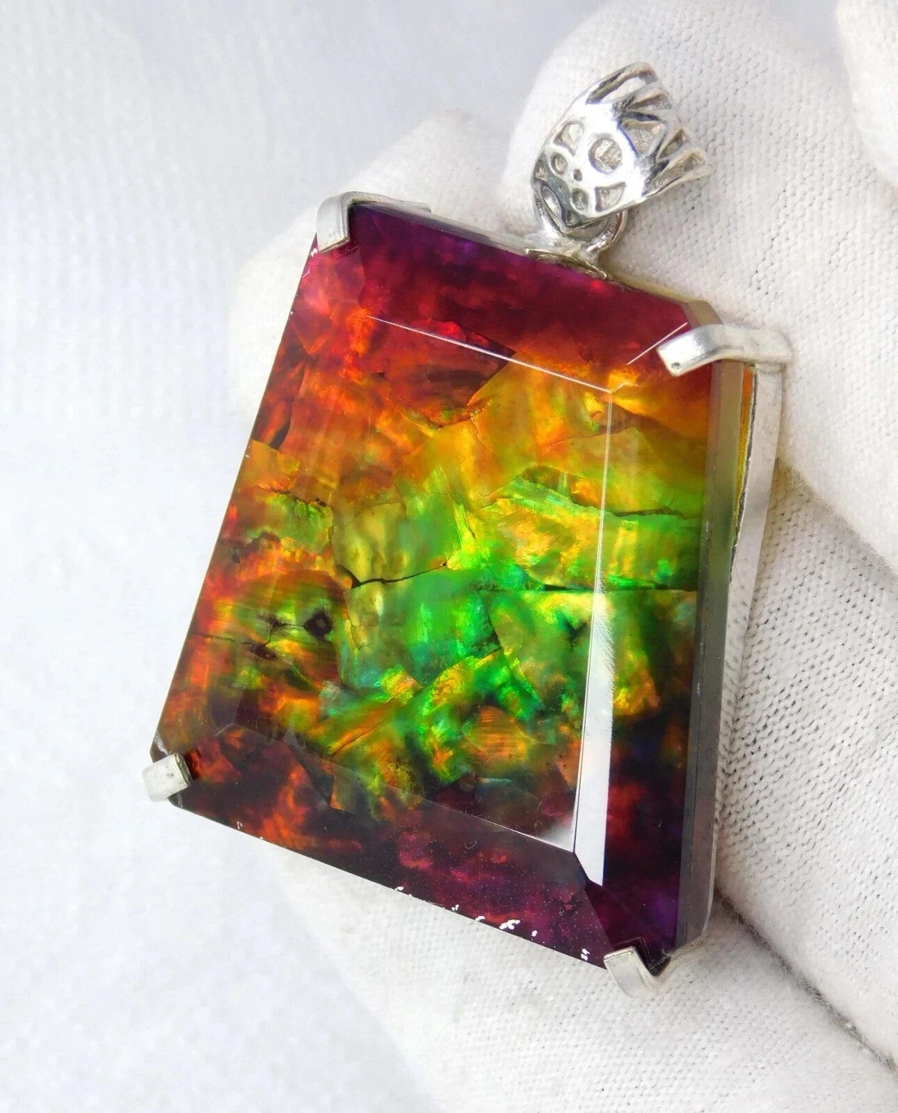 EGL Certified 85.15 Ct Natural Ammolite 925 Solid Silver Pendant Loose Gemstone