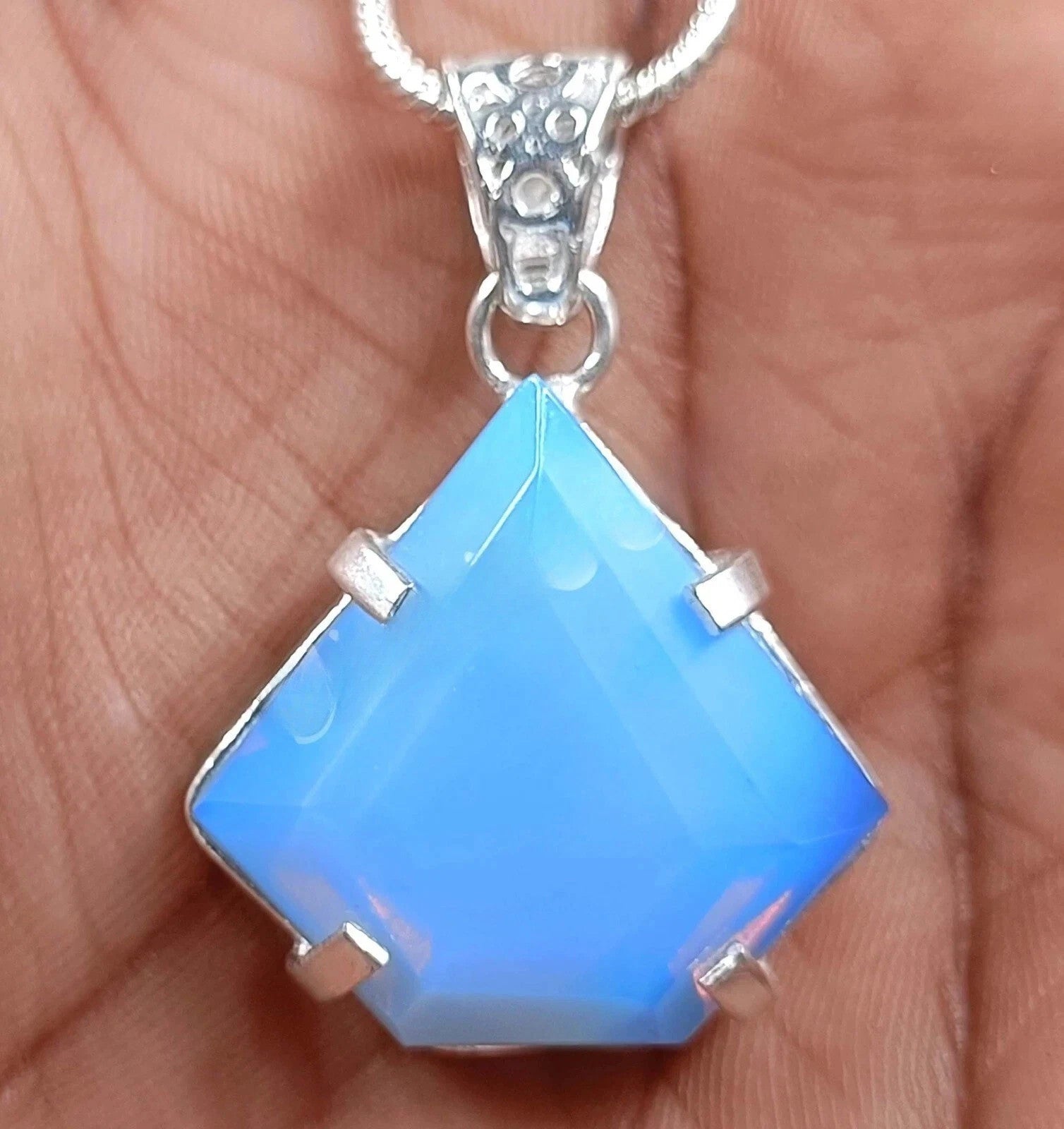 AA+ 57.30 Ct Natural Blue Opal Silver Jewelry Pendant Loose Fancy Cut Gemstone