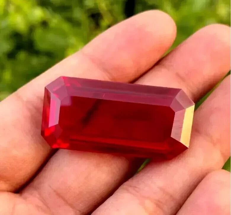 96.4 Ct Burmese Certified Natural Red Ruby Flawless Emerald Cut Loose Gemstone
