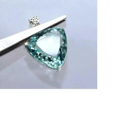 37.9Ct Trillion Aquamarine Natural Topaz 925 Solid Silver Pendant Loose Gemstone
