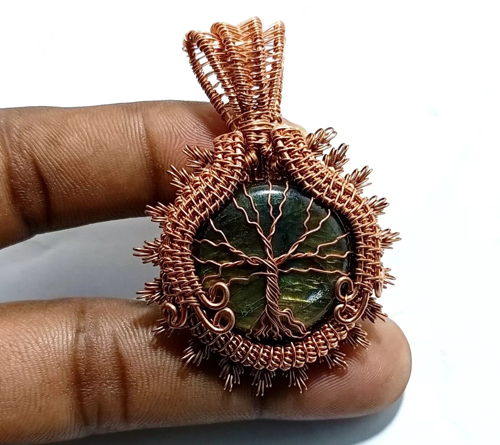 Gift For Her Copper Labradorite Jewelry Wire Wrapped Tree Of Life Pendant 110 Ct
