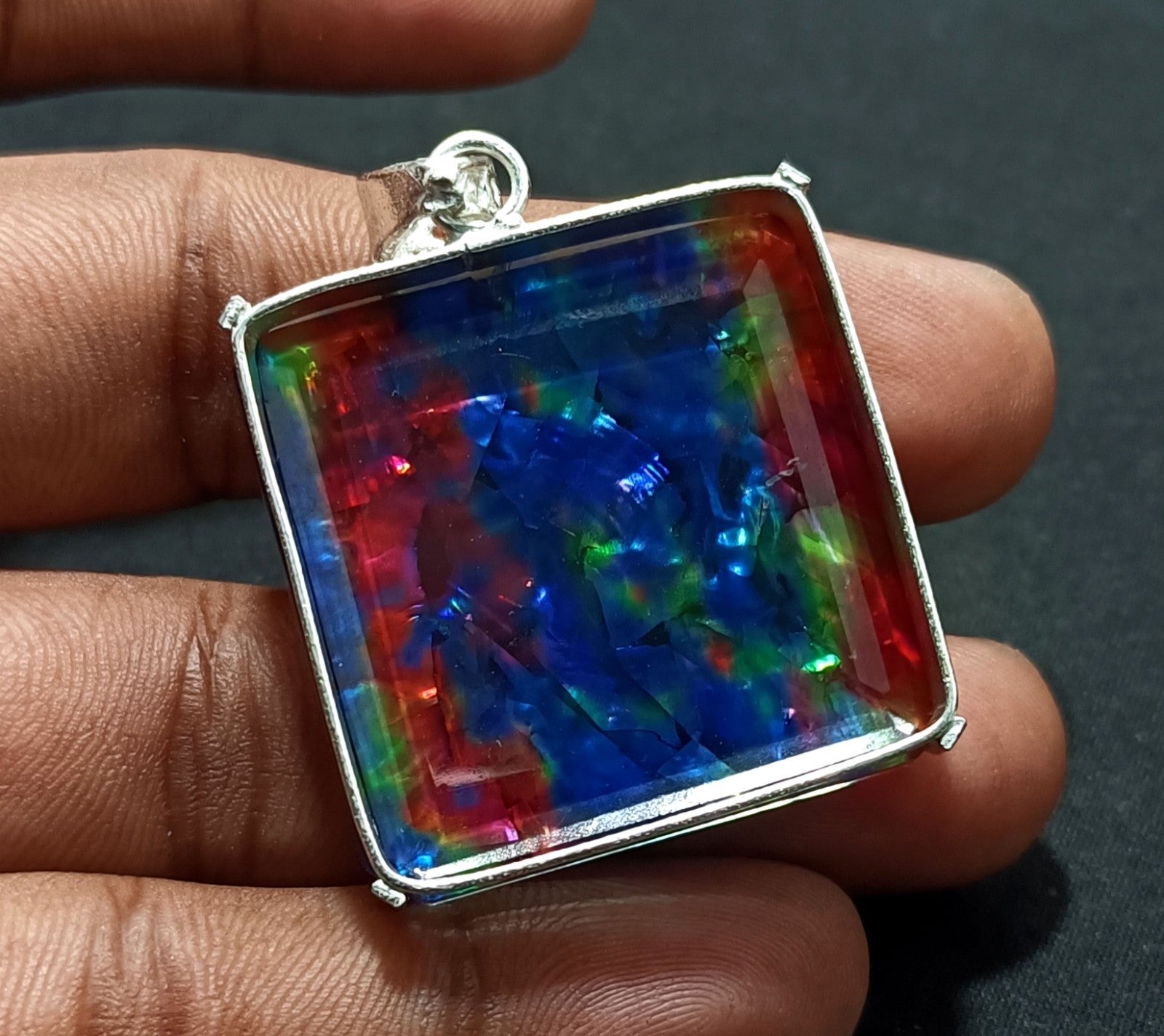 GIE Certified 103.90 Ct Natural Ammolite 925 Solid Silver Pendant Loose Gemstone